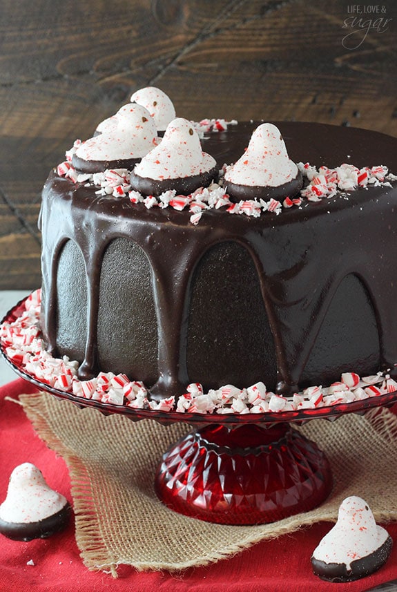 PEEPS® Peppermint Chocolate Cake on a cake stand
