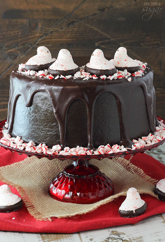 PEEPS® Peppermint Chocolate Cake on a cake stand