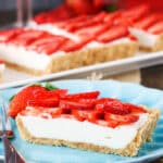 A slice of tart on a plate with the remaining slices on a platter behind it