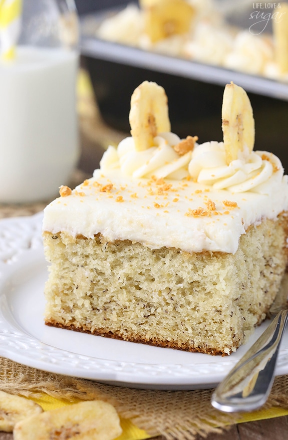Banana Cake with Cream Cheese Frosting slice on a plate