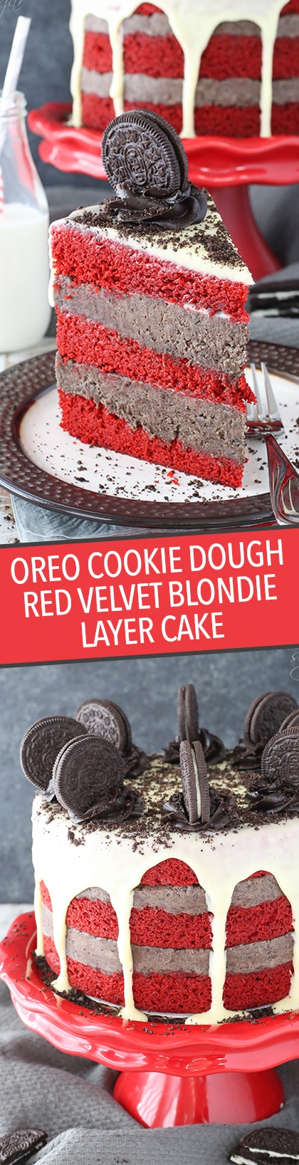 Oreo Cookie Dough Red Velvet Blondie Layer Cake