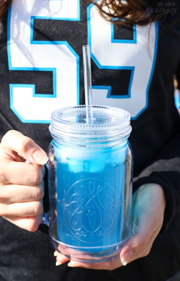 Carolina Panther Punch in a mason jar glass