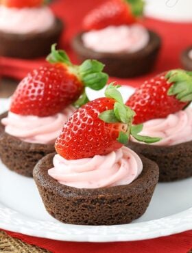 Strawberry Cheesecake Chocolate Cookie Cups on a plate