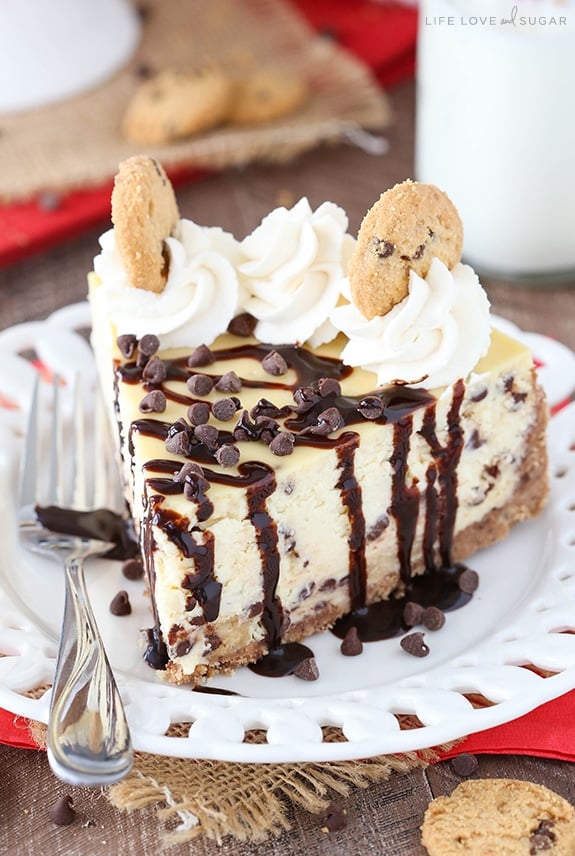 Chocolate Chip Shortbread Cheesecake slice on a plate