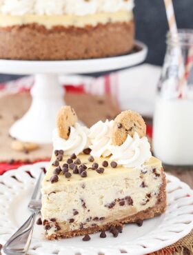 Chocolate Chip Shortbread Cheesecake slice on plate