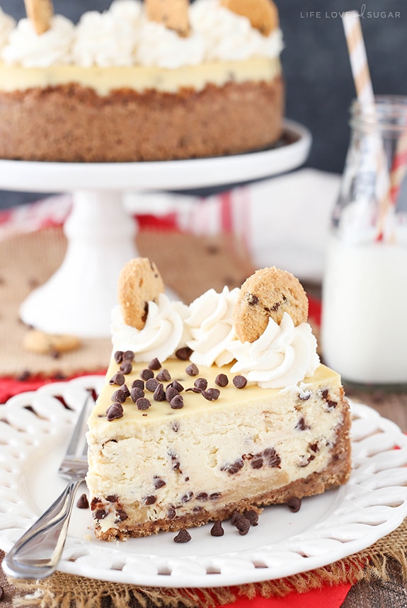 Chocolate Chip Shortbread Cheesecake slice on a plate