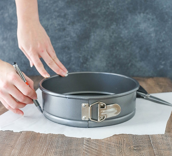 Step 2 Line and grease the pan - tracing parchment paper for springform pan