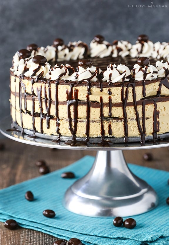 Mocha Chocolate Icebox Cake on a metal cake stand