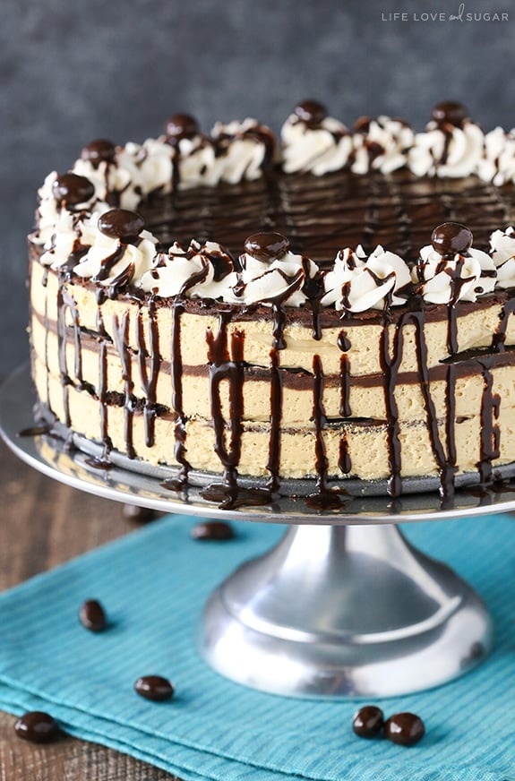 Mocha Chocolate Icebox Cake on a metal cake stand