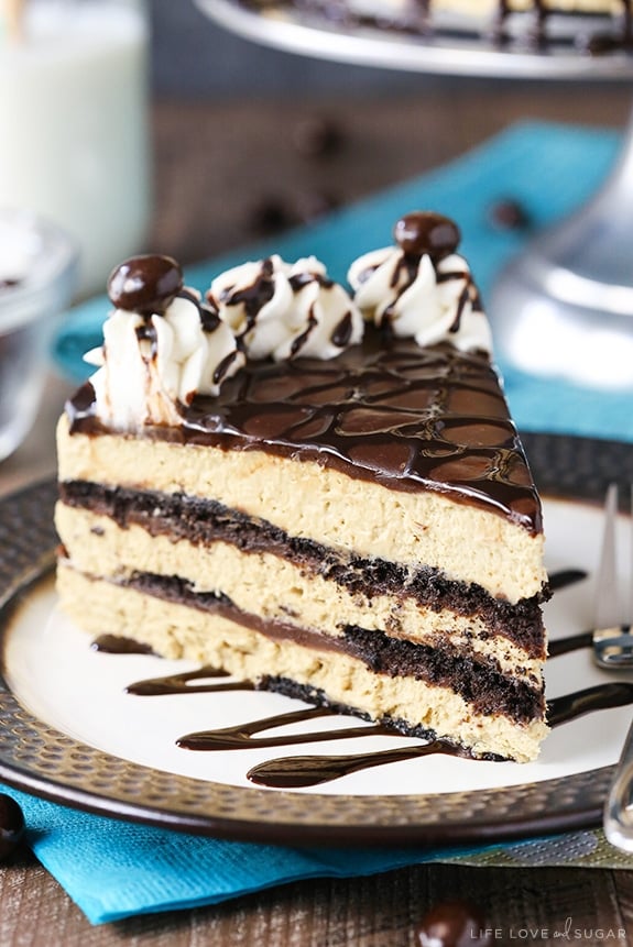 Mocha Chocolate Icebox Cake slice on a plate