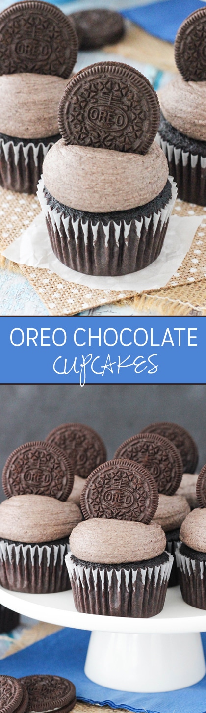 Oreo Chocolate Cupcakes - moist and fluffy chocolate cupcakes topped with Oreo frosting!