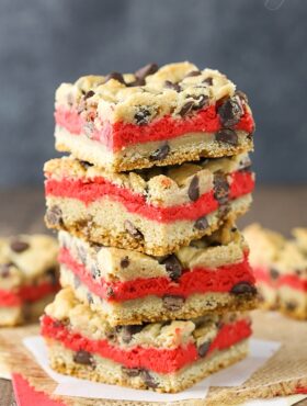 Red Velvet Cheesecake Chocolate Chip Cookie Bars recipe