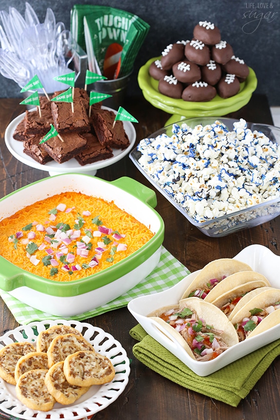 A table of foods for a Super Bowl Party