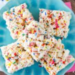 overhead image of Funfetti Marshmallow Popcorn Treats