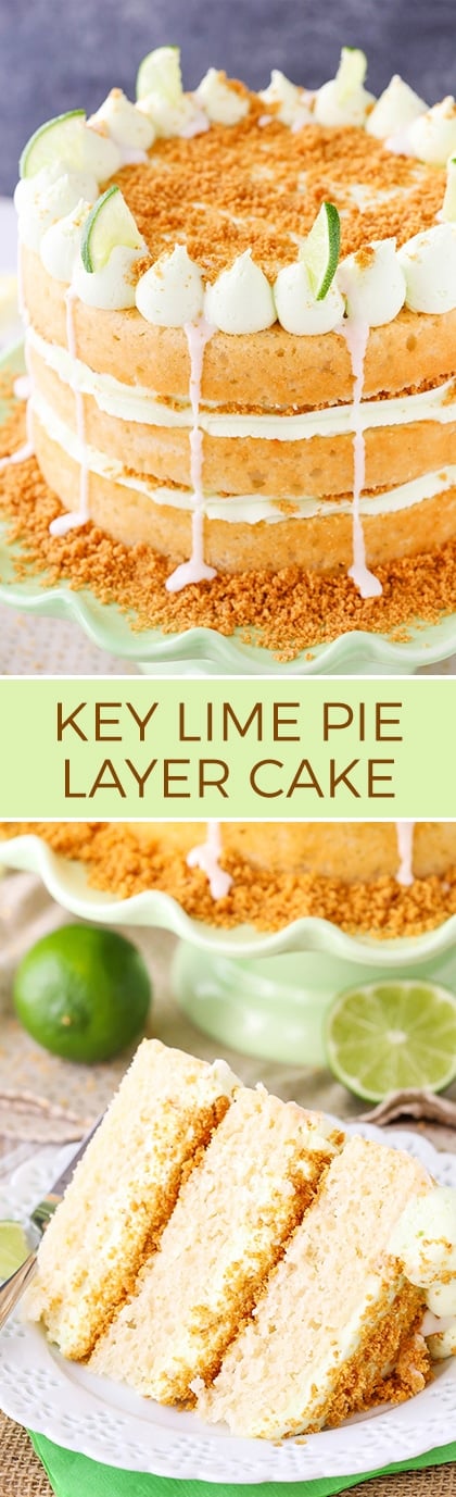 Key Lime Pie Layer Cake - key lime cake and frosting with graham cracker crust between the layers! SO good!