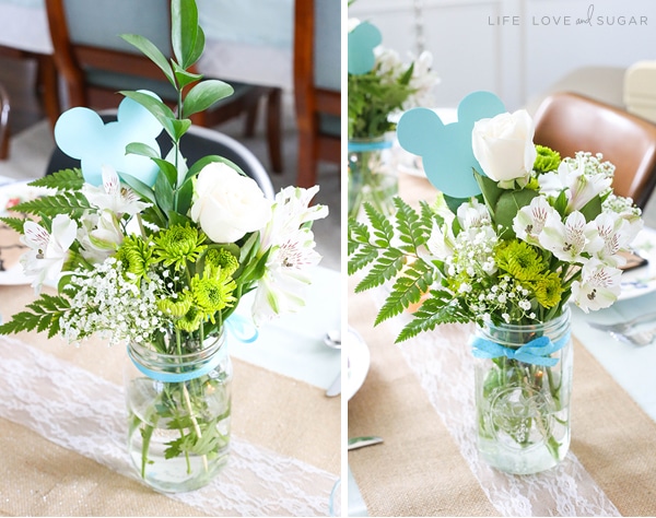 Two Side by Side Images of Mickey Mouse Flower Arrangements