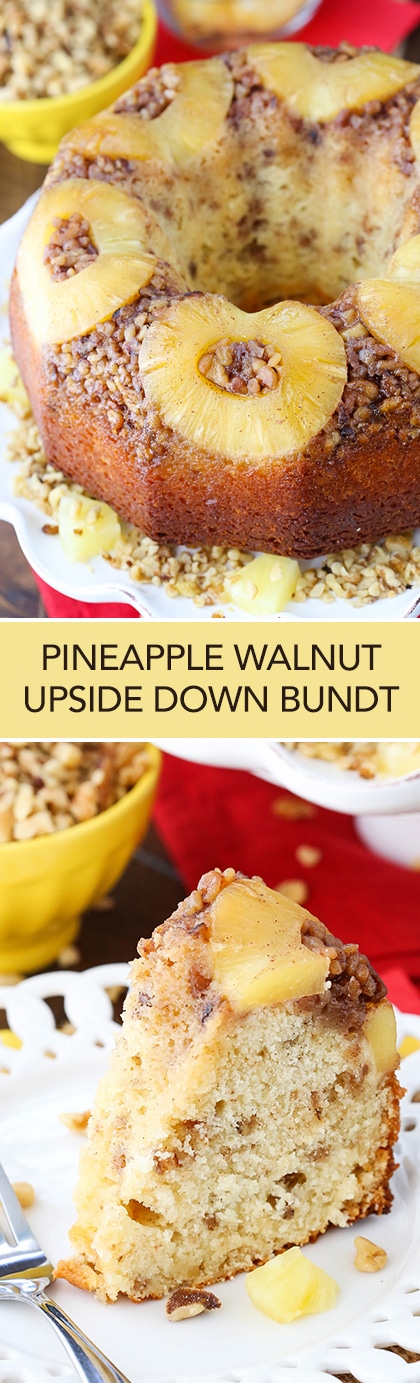 Pineapple Walnut Upside Down Bundt Cake - such a tender and moist cake! So much flavor from the pineapple and Diamond of California walnuts!