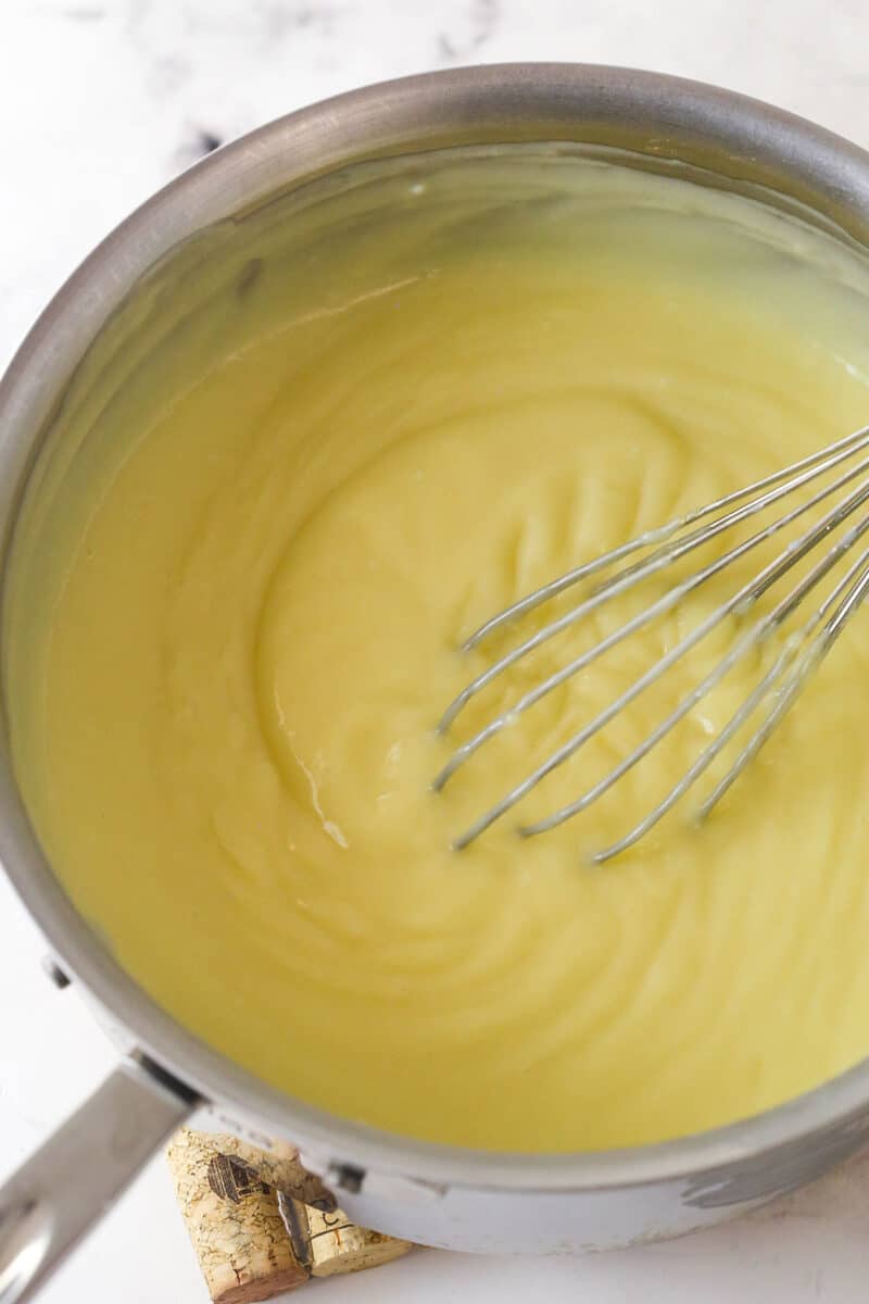 Thickened custard in a saucepan