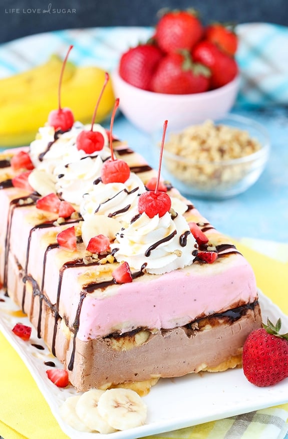 Decorated Banana Split Ice Cream Cake Loaf