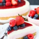 slice of No Bake Berry Vanilla Cheesecake