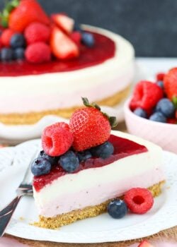 slice of No Bake Berry Vanilla Cheesecake