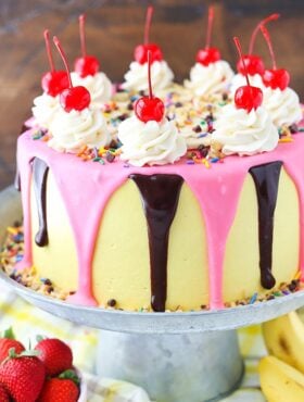 full image of Banana Split Layer Cake on cake stand