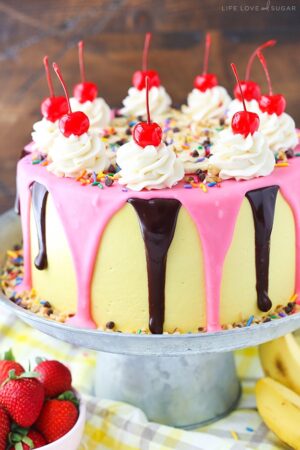 full image of Banana Split Layer Cake on cake stand
