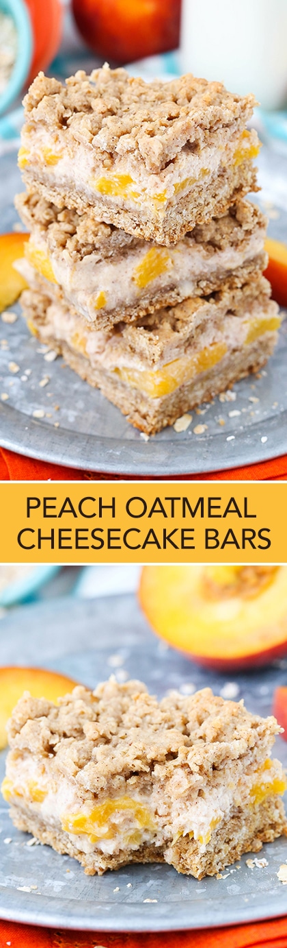 Peach Cinnamon Oatmeal Cheesecake Bars