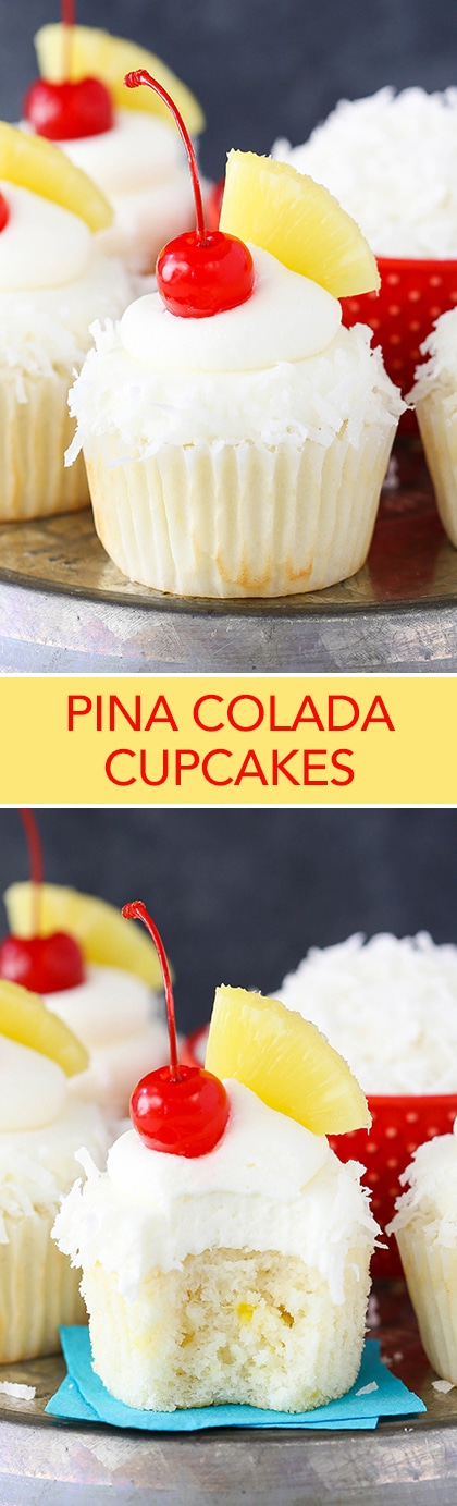 Pina Colada Cupcakes - moist, fluffy pineapple cupcakes with coconut frosting! So tasty and perfect for summer!