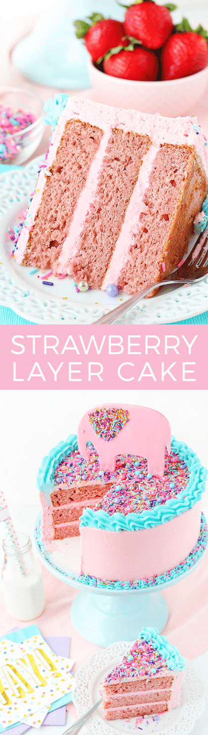 Strawberry Layer Cake full of fresh strawberries for flavor! Perfect for the strawberry lover!