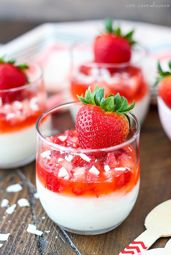 Strawberry White Chocolate Mousse Cups - a light, easy-to-make white chocolate mousse topped with the most amazing strawberry sauce!