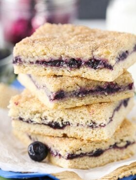 close up of stack of Blueberry Jam Cake Bars