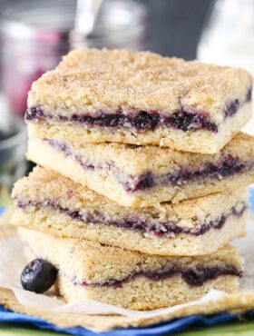 close up image of Blueberry Jam Cake Bars