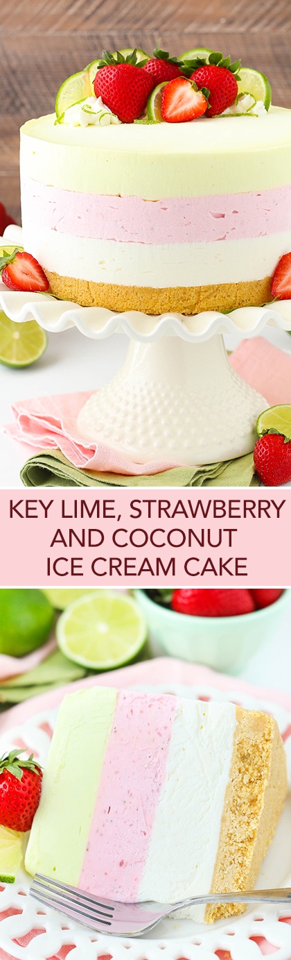 Key Lime Strawberry Coconut Ice Cream Cake