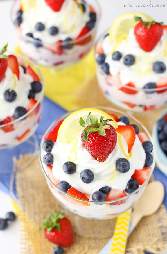 Lemon Berry Yogurt Trifles overhead view