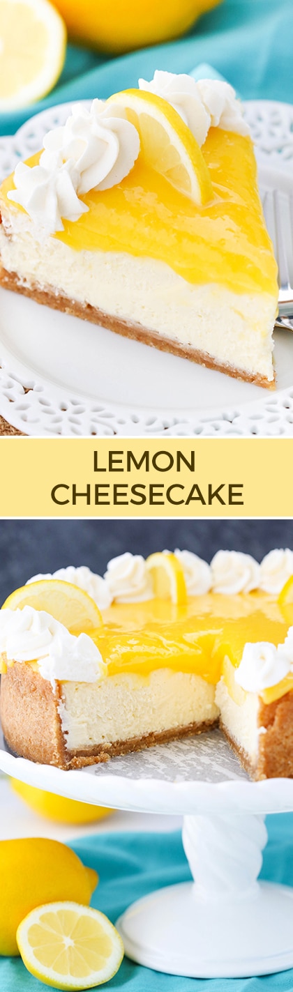 Lemon Cheesecake - a smooth and creamy lemon cheesecake topped with lemon curd!