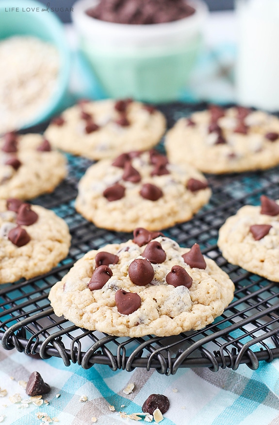 Oatmeal Chocolate Chip Cookies on a cooling rack