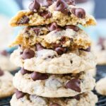 A stack of Oatmeal Chocolate Chip Cookies on a cooling rack