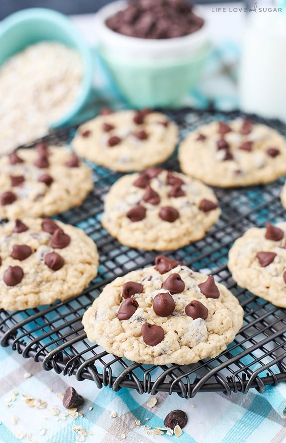 Oatmeal Chocolate Chip Cookies on a cooling rack