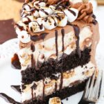 Smores Ice Cream Cake slice on a plate