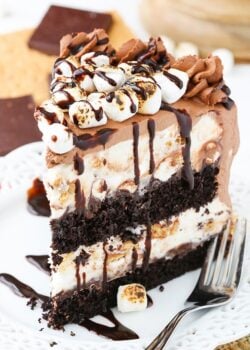 Smores Ice Cream Cake slice on a plate