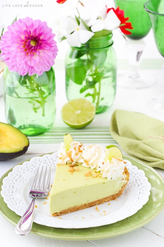 Slice of Avocado Key Lime Pie on a plate