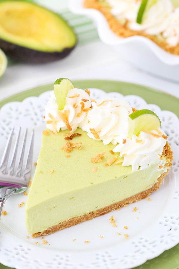 Avocado Key Lime Pie recipe slice on a plate