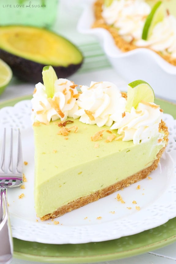 Avocado Key Lime Pie slice on a plate