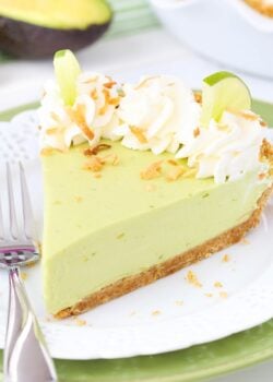 Avocado Key Lime Pie slice on a plate