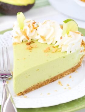 Avocado Key Lime Pie slice on a plate