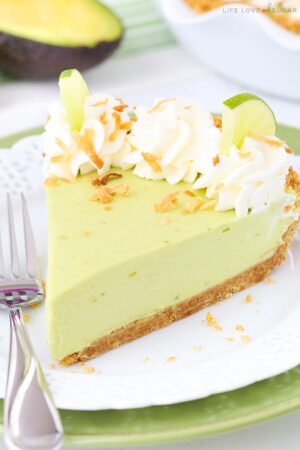 Avocado Key Lime Pie slice on a plate