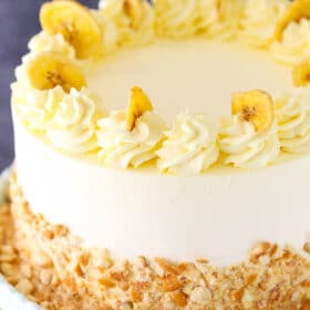 Banana ice cream cake decorated with banana slices.