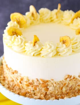 Banana ice cream cake decorated with banana slices.