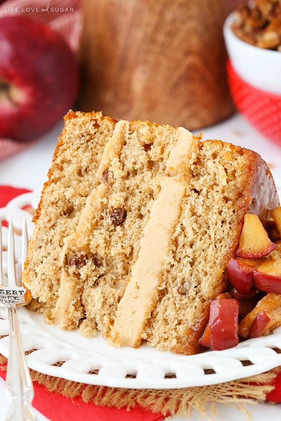 Caramel Apple Pecan Layer Cake with caramel frosting